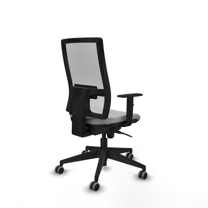 Chaise Horna Synchro 5 positions tissu Gris clair Maille Blanc Base pyramidale noire Accoudoir 1D Sans appui-tête Roulettes 65mm pour moquette