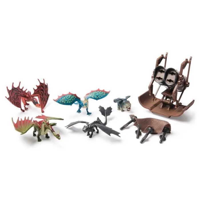 Spin Master - Coffret de jeu et figurines Dragon Dreamworks - 5 mini dragons avec grappin et filet - Chasseur de dragons - À partir de 4 ans