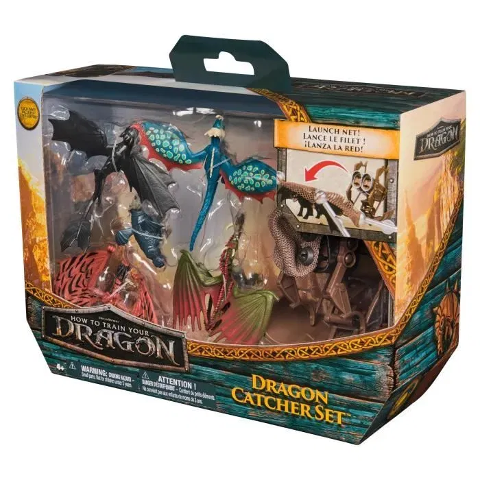 Spin Master - Coffret de jeu et figurines Dragon Dreamworks - 5 mini dragons avec grappin et filet - Chasseur de dragons - À partir de 4 ans