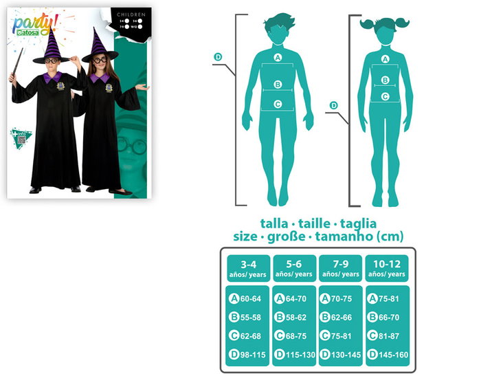 Déguisement Étudiant Magicien Enfant Unisex 7-9 Ans avec Tunique et Chapeau