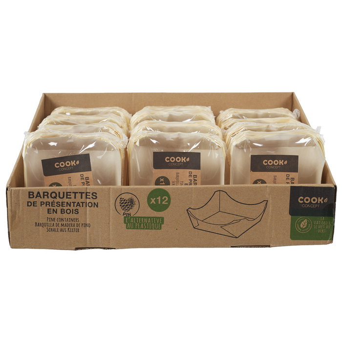 Cook Concept Jeu de 12 barquettes carrées en bois de pin