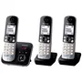 Panasonic KX-TG6823 - Téléphone sans fil DECT trio avec répondeur, réduction de bruit et blocage sélectif, combinés gris et noir