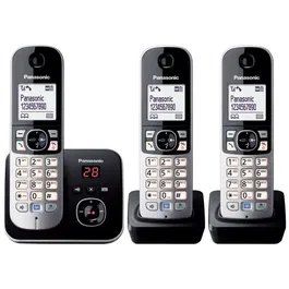 Panasonic KX-TG6823 - Téléphone sans fil DECT trio avec répondeur, réduction de bruit et blocage sélectif, combinés gris et noir