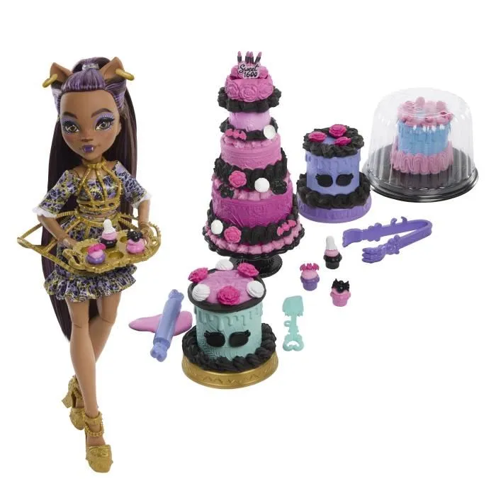 Monster High JBG78 Kit Gâteau d'Anniversaire Clawdeen Wolf - 55 Accessoires et Seringue de Glaçage pour Enfants dès 4 ans