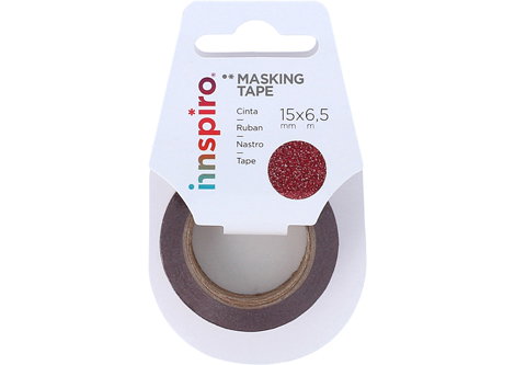 Innspiro Cinta masking tape rouge pailletée 15mm x 6,5m Serie Glitter