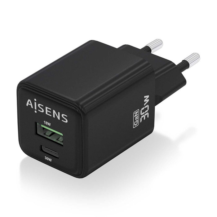 Chargeur mural Aisens ASCH-30W2P038-BK Noir Multicouleur 33 W Chargeur mural Aisens ASCH-30W2P038-BK Noir Multicouleur 33 W