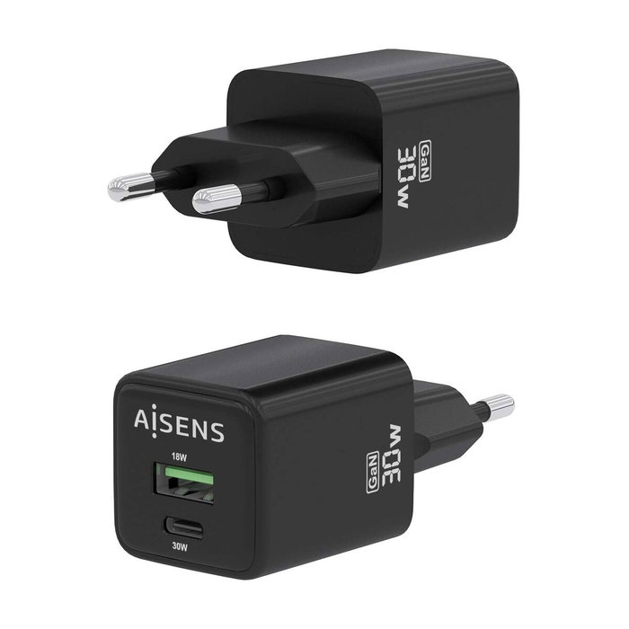 Chargeur mural Aisens ASCH-30W2P038-BK Noir Multicouleur 33 W Chargeur mural Aisens ASCH-30W2P038-BK Noir Multicouleur 33 W