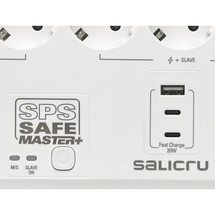 Salicru SPS SAFE 5S+ Multiprise Blanche avec 5 prises Schuko et 3 ports USB
