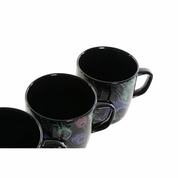 Tasse mug DKD Home Decor Porcelaine Noir Rose (11.5 x 8.5 x 10 cm) (3 pcs) (380 ml)