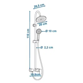 Edouard Rousseau Colonne de douche Dakota avec robinet mitigeur mécanique - Tête de douche 200 mm ABS chromé, bras inox