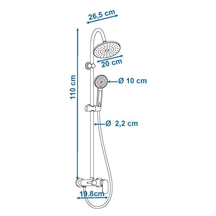 Edouard Rousseau Colonne de douche Dakota avec robinet mitigeur mécanique - Tête de douche 200 mm ABS chromé, bras inox