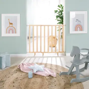ROBA Barrière de Sécurité Bébé Pour Porte et Escalier, Largeur Réglable 62-105 cm, Bois Naturel - Idéale Sécurité Enfant