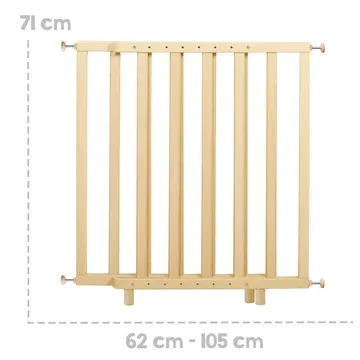 ROBA Barrière de Sécurité Bébé Pour Porte et Escalier, Largeur Réglable 62-105 cm, Bois Naturel - Idéale Sécurité Enfant
