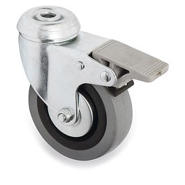 Q&Q Roue Pivotante Jade Plus Ø80 mm TP avec Frein, Zinc Plaqué, Caoutchouc Gris, Roulement à Billes