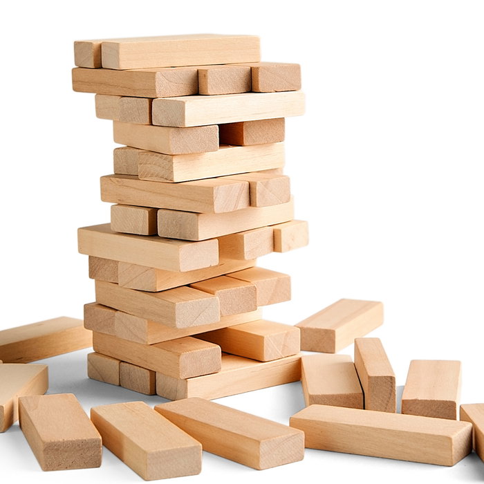 DEQUBE - Jeu de société classique en bois Blockout D00332, jeu d'adresse pour famille, version FSC, âge 5 ans+, anglais, portugais, espagnol