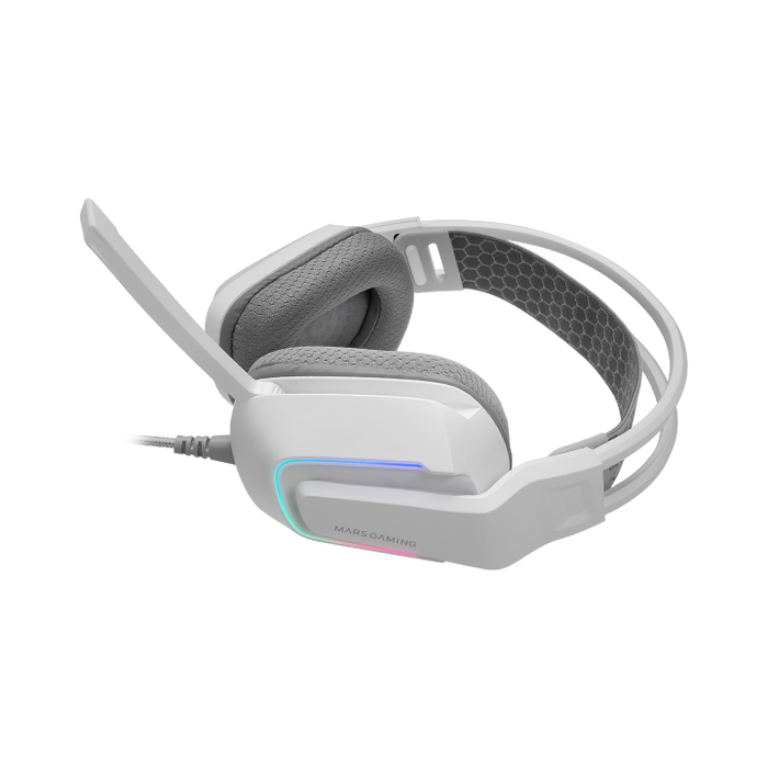 Mars Gaming MHStrikeW Casque Gaming FRGB Blanc, Audio Stéréo Jack 3.5mm, Micro Pliable, Multiplateforme