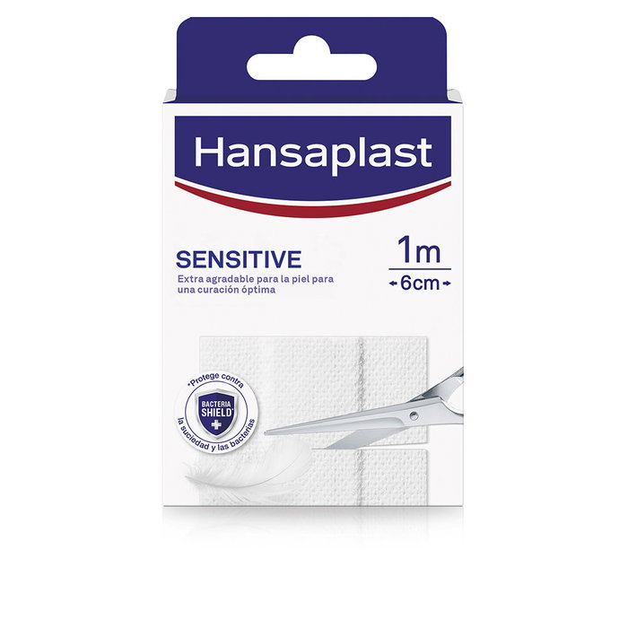 Hansaplast Sensitive Bande de Pansement 1 m x 6 cm, 1 Unité, Coussin Anti-Adhésif, Hypoallergénique, Résistant à l'Eau, Sans Latex Hansaplast Sensitive Bande de Pansement 1 m x 6 cm, 1 Unité, Coussin Anti-Adhésif, Hypoallergénique, Résistant à l'Eau, Sans Latex