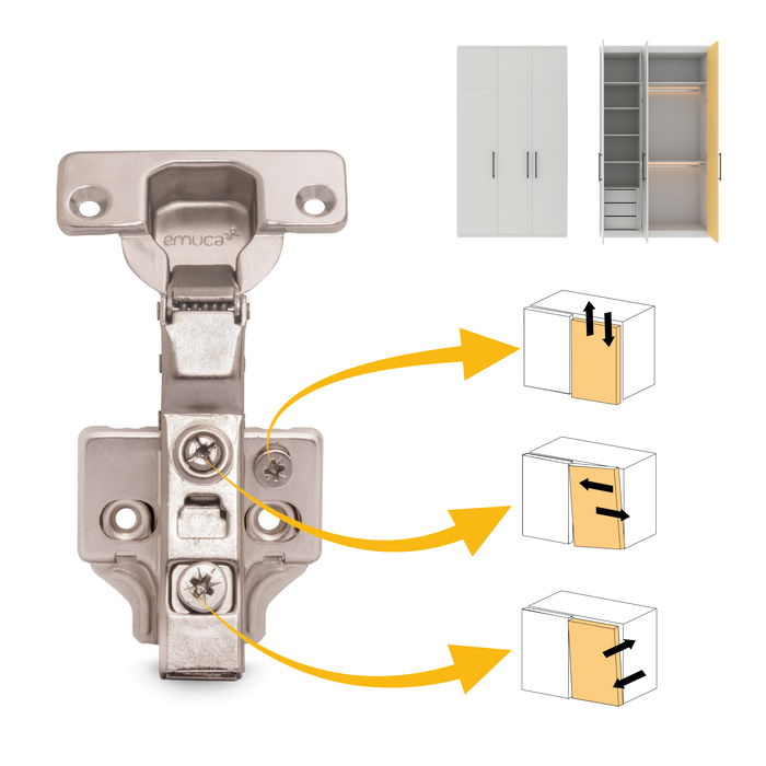 Emuca Lot de 20 charnières coudées X91 à fermeture amortie avec embases à visser, Hauteur 0, Acier, Nickelé Emuca Lot de 20 charnières coudées X91 à fermeture amortie avec embases à visser, Hauteur 0, Acier, Nickelé