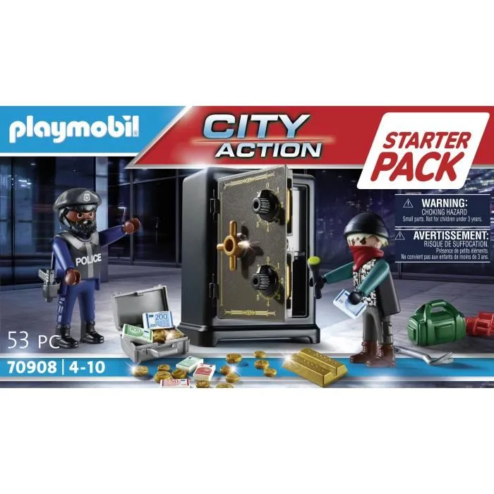 PLAYMOBIL Starter Pack Policier cambrioleur de coffre-fort - Coffret de jeu avec 2 personnages et accessoires, pour enfants dès 4 ans