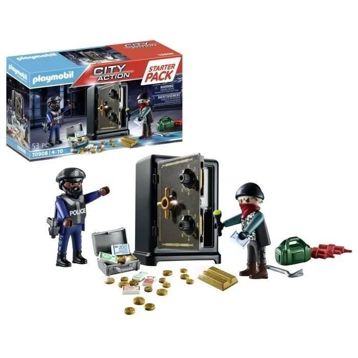 PLAYMOBIL Starter Pack Policier cambrioleur de coffre-fort - Coffret de jeu avec 2 personnages et accessoires, pour enfants dès 4 ans