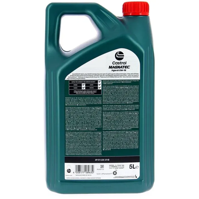 Castrol - Huile moteur Magnatec Hybride 0W-16 - 5 Litres - Norme API SP ILSAC GF-6B - Pour véhicules hybrides
