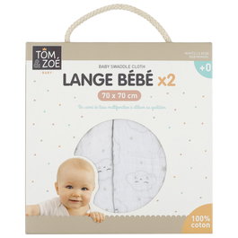 Tom et Zoe Lot de 2 couvertures bébé 70x70cm en coton