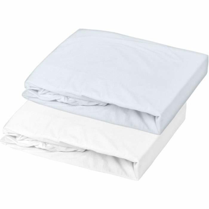 P'Tit Dodo Lot de 2 draps housse Jersey 100% coton 70 x 140 cm - Blanc et light blue P'Tit Dodo Lot de 2 draps housse Jersey 100% coton 70 x 140 cm - Blanc et light blue