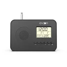 Evoom LEKIO - Radio réveil intelligent avec affichage date, heure, température et humidité, tuner FM, 2 alarmes, portable sur piles - Noir