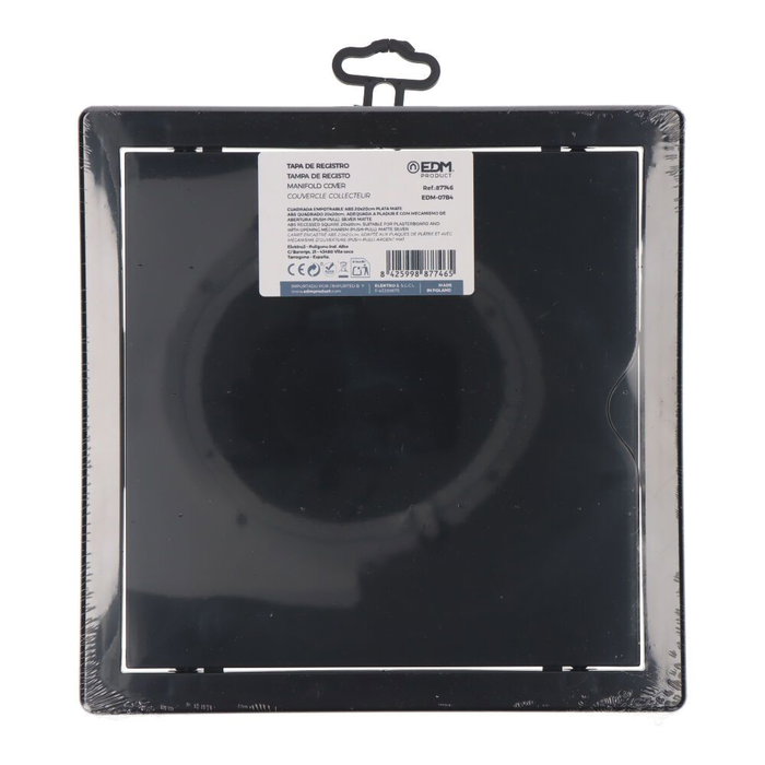 Edm Trappe de visite carrée encastrable ABS 20x20 cm gris anthracite – avec mécanisme push-pull, 21,5x21,5 cm