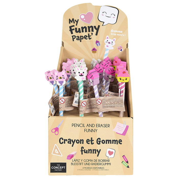 The Concept Factory Crayon avec Gomme Décorative My Funny Papet, Modèles Assortis