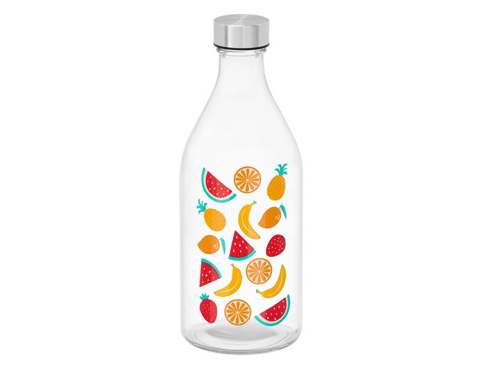 VIVALTO Bouteille bouchon acier fruits 1000 ml transparent argent 9.4 x 25.5 x 9 cm (Set de 12)