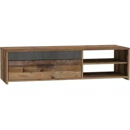 Paco Meuble TV 1 tiroir et 2 niches - Décor vieux bois et béton gris foncé