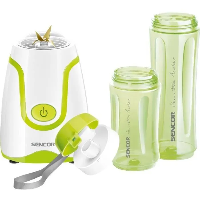Sencor SBL 2211GR - Blender à smoothie 500 W avec 2 bouteilles en Tritan sans BPA, 4 lames inox et couvercle verseur, pour boissons saines, soupes, 0.6 L et 0.3 L
