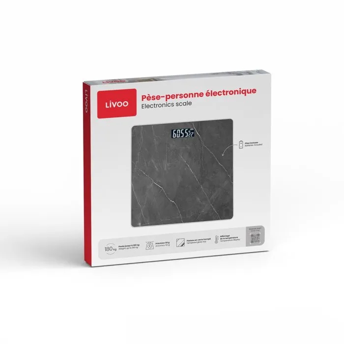 Livoo Pese-personne électronique DOM529PN en verre trempé Livoo Pese-personne électronique DOM529PN en verre trempé