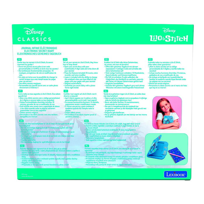 Lexibook Diario Electrónico Interactivo Disney Stitch Sd50D - Journal Électronique Interactif avec Stylo et Mot de Passe, pour Enfants Dès 6 Ans