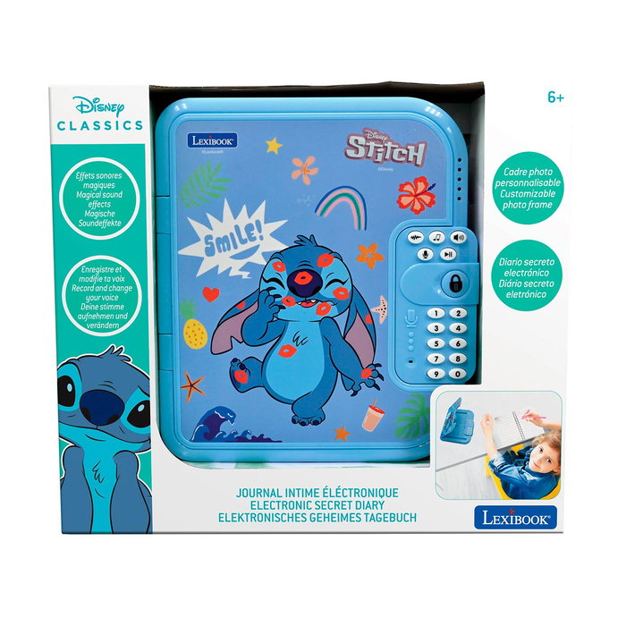 Lexibook Diario Electrónico Interactivo Disney Stitch Sd50D - Journal Électronique Interactif avec Stylo et Mot de Passe, pour Enfants Dès 6 Ans