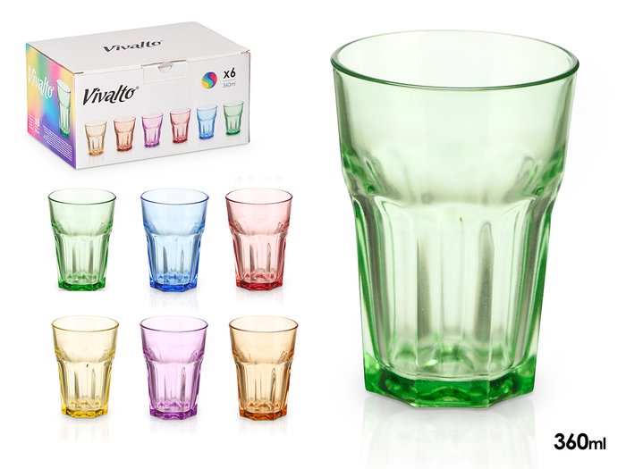 VIVALTO Verre 360 ml 6 Couleurs Assorties Lavable Lave-vaisselle 8.5x12 cm (Set de 24) VIVALTO Verre 360 ml 6 Couleurs Assorties Lavable Lave-vaisselle 8.5x12 cm (Set de 24)
