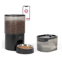 Livoo Distributeur de croquettes automatique et fontaine à eau PET107, 3 L, Connecté TUYA