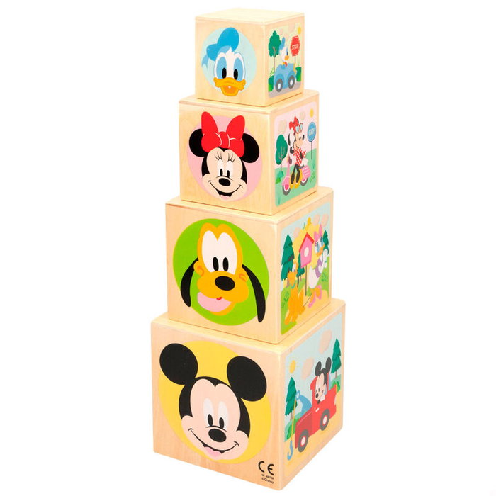 WOOMAX Jeu d'éveil Tour de cubes en bois Disney pour enfant à partir de 12 mois - 8 pièces - Taille de la boîte 23.5x13x13cm