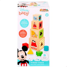 WOOMAX Jeu d'éveil Tour de cubes en bois Disney pour enfant à partir de 12 mois - 8 pièces - Taille de la boîte 23.5x13x13cm
