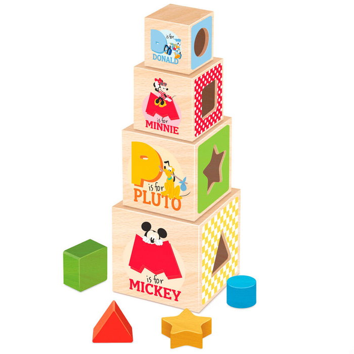 WOOMAX Jeu d'éveil Tour de cubes en bois Disney pour enfant à partir de 12 mois - 8 pièces - Taille de la boîte 23.5x13x13cm