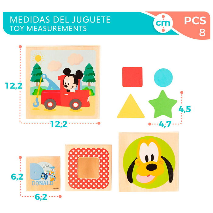 WOOMAX Jeu d'éveil Tour de cubes en bois Disney pour enfant à partir de 12 mois - 8 pièces - Taille de la boîte 23.5x13x13cm