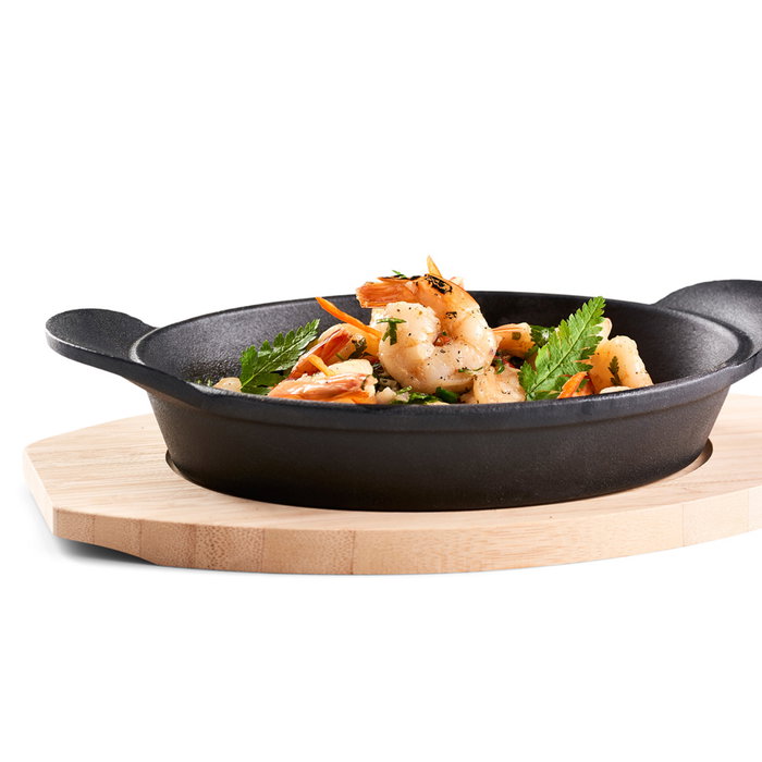 Dangrill Plat ovale en fonte avec plateau en bambú Dangrill Plat ovale en fonte avec plateau en bambú