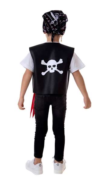 Creaciones Llopis - Déguisement d'enfant Pirate avec foulard, gilet en simili cuir et ceinturon - Taille 3-5 ans - Noir