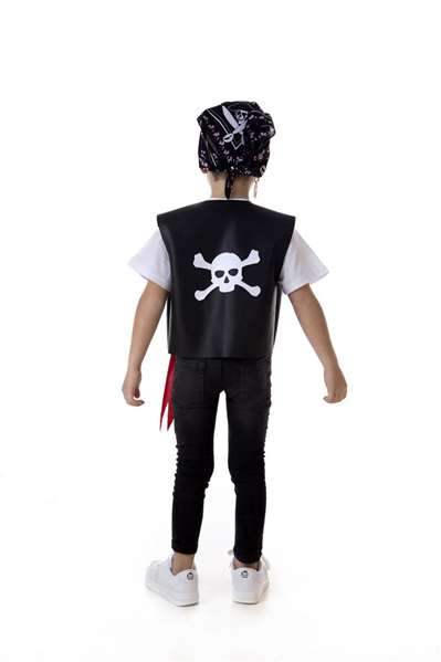 Creaciones Llopis - Déguisement d'enfant Pirate avec foulard, gilet en simili cuir et ceinturon - Taille 3-5 ans - Noir