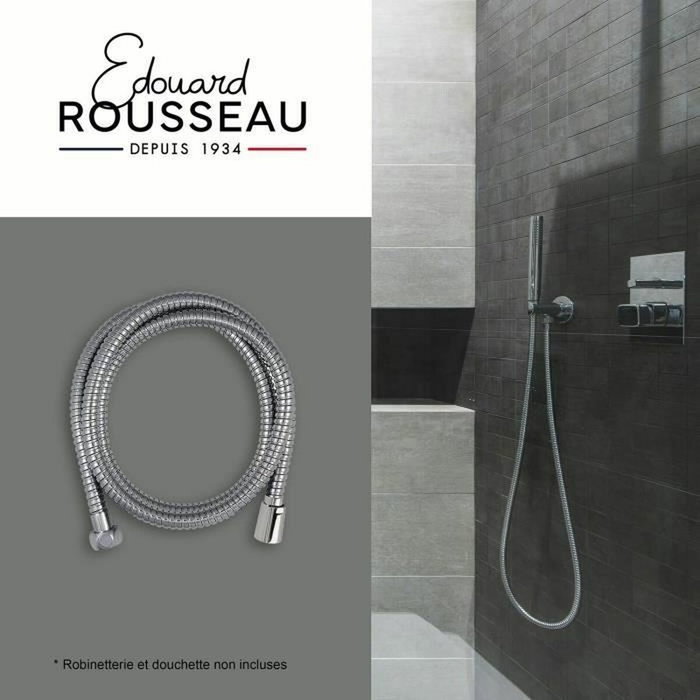 Edouard Rousseau Flexible de douche 1,5 m inox chromé avec écrous anti-torsion et réducteur de débit Edouard Rousseau Flexible de douche 1,5 m inox chromé avec écrous anti-torsion et réducteur de débit