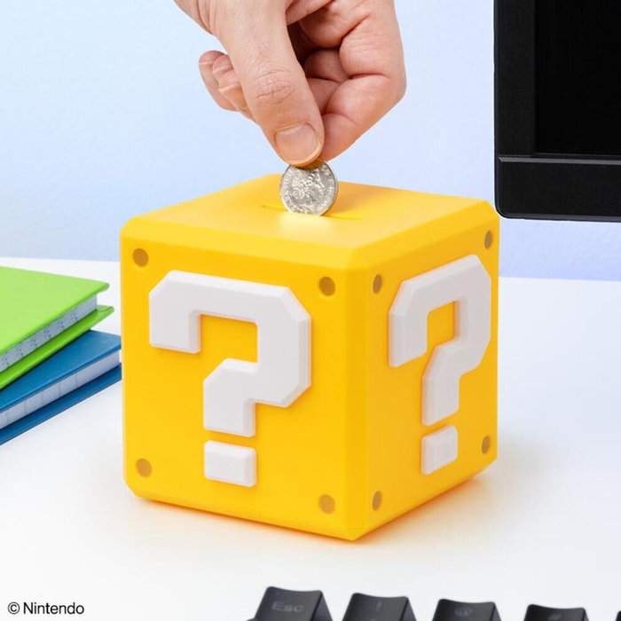 Paladone Tirelire Bloc à Points Super Mario - Bloc de questions iconique jaune pour collection