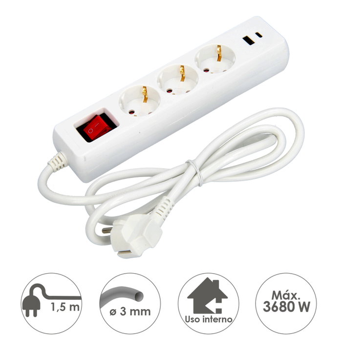 WOLFPACK LINEA PROFESIONAL Base multiple avec 3 prises Schucko et 2 ports USB (A/C) WOLFPACK LINEA PROFESIONAL Base multiple avec 3 prises Schucko et 2 ports USB (A/C)