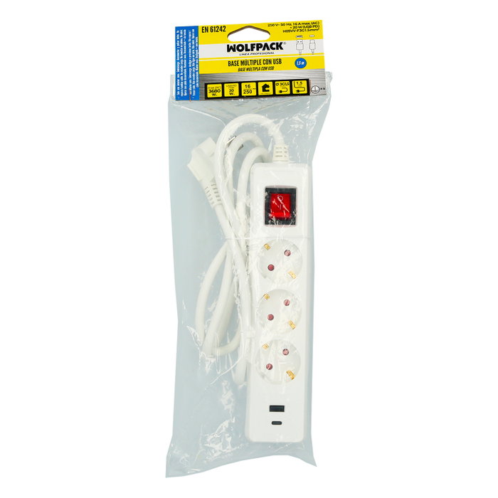 WOLFPACK LINEA PROFESIONAL Base multiple avec 3 prises Schucko et 2 ports USB (A/C) WOLFPACK LINEA PROFESIONAL Base multiple avec 3 prises Schucko et 2 ports USB (A/C)