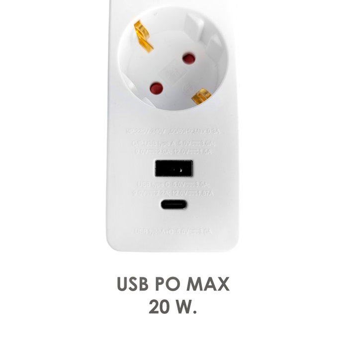 WOLFPACK LINEA PROFESIONAL Base multiple avec 3 prises Schucko et 2 ports USB (A/C) WOLFPACK LINEA PROFESIONAL Base multiple avec 3 prises Schucko et 2 ports USB (A/C)
